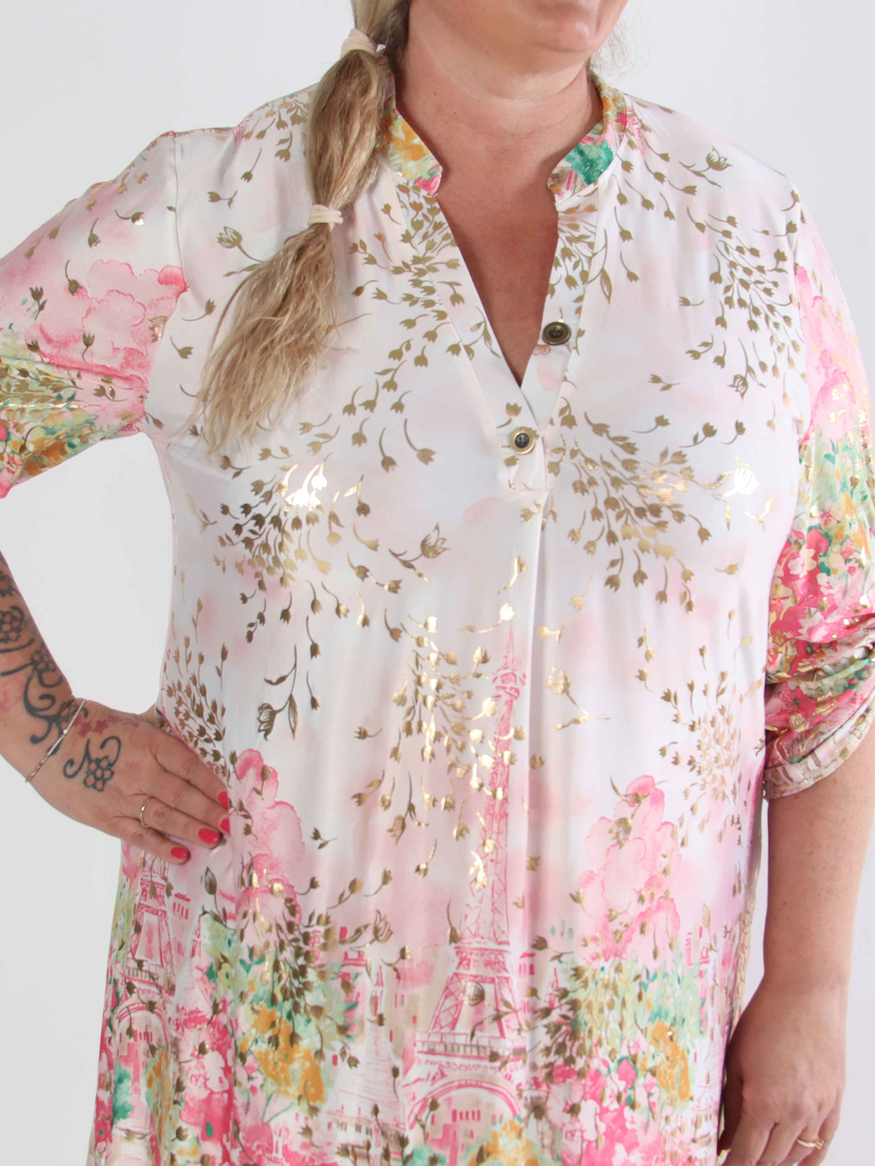 Ebba Paris Long - Elastisk mönstrad plus size klänning med gulddetaljer